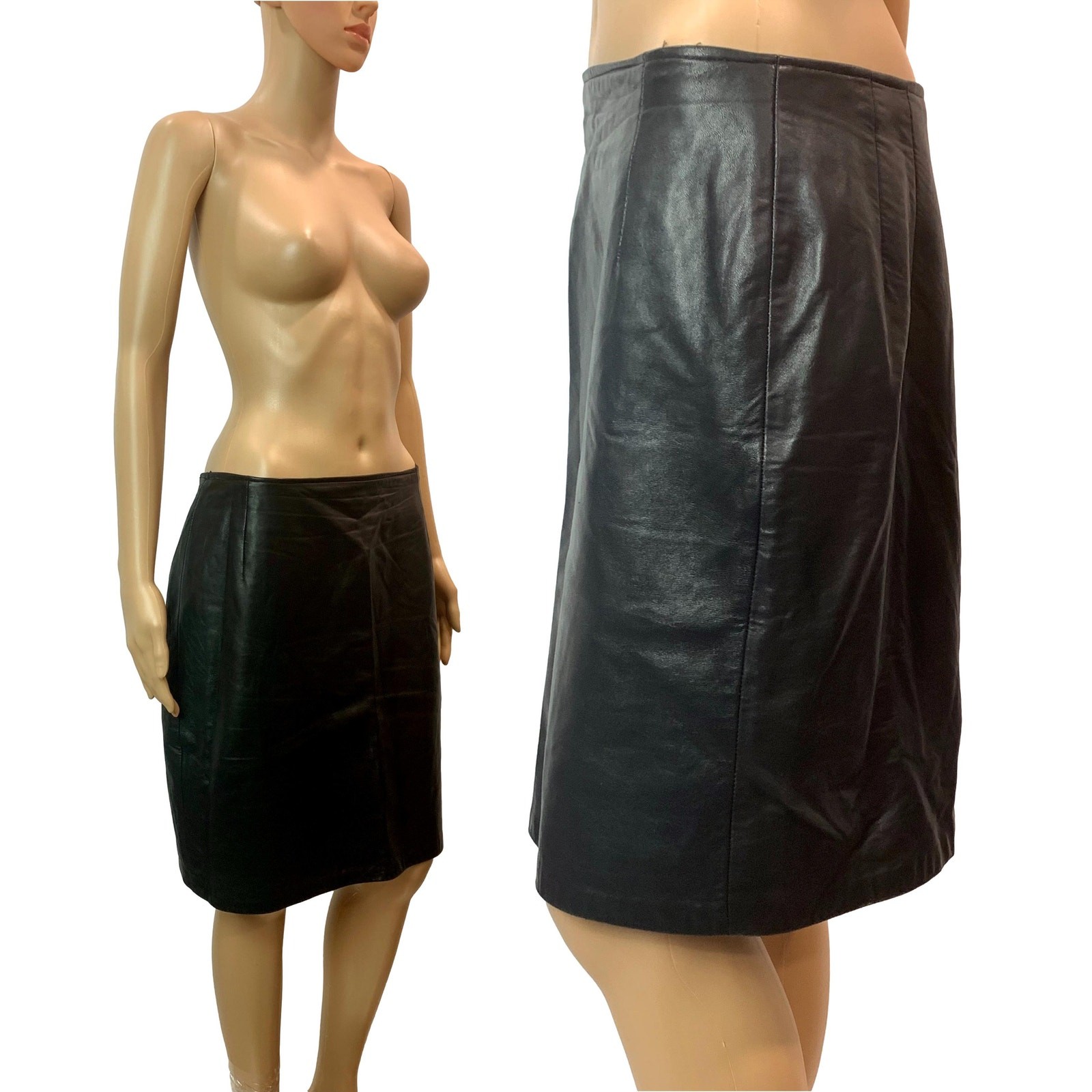 Vintage Grownbeans Karen Groner Black Lambskin Leather Skirt W31