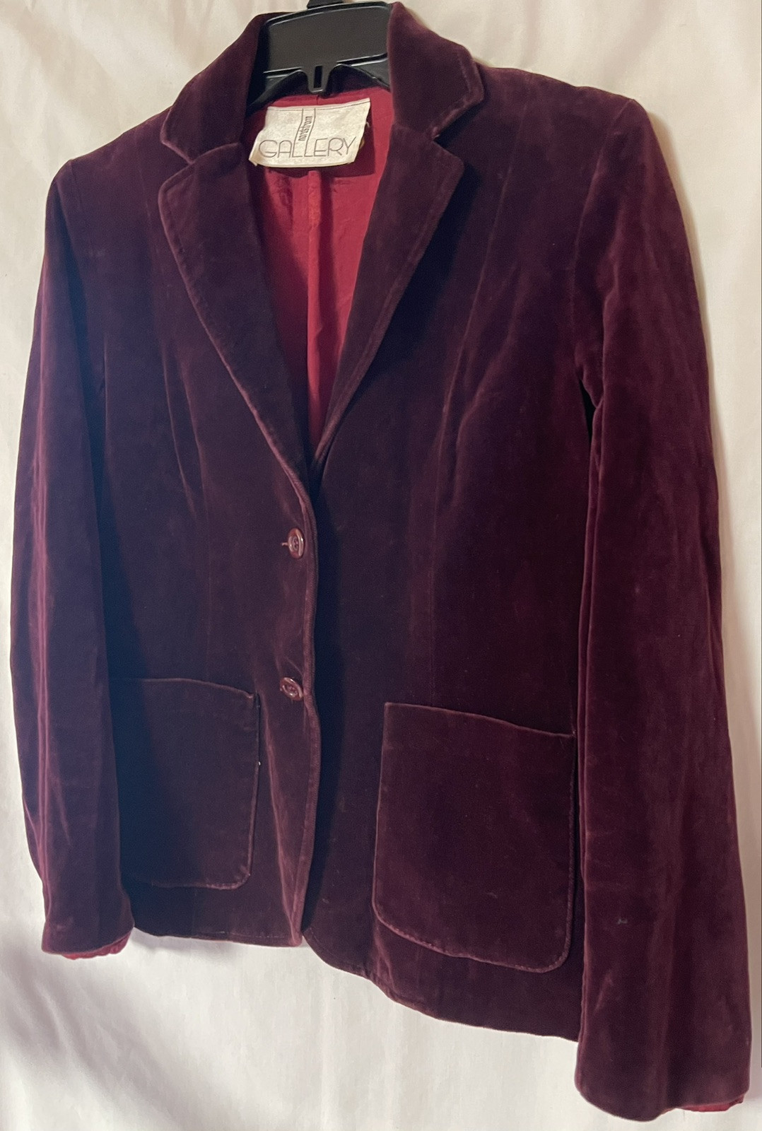 VINTAGE 70’S NORDSTROM GALLERY, DARK PLUM, VELVET 2 BUTTON BLAZER, M, 36″ BUST