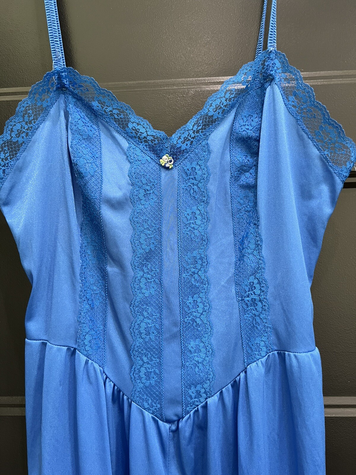 Vintage Lady Cameo Dallas Royal Blue Lace Trim Lingerie Romper Medium