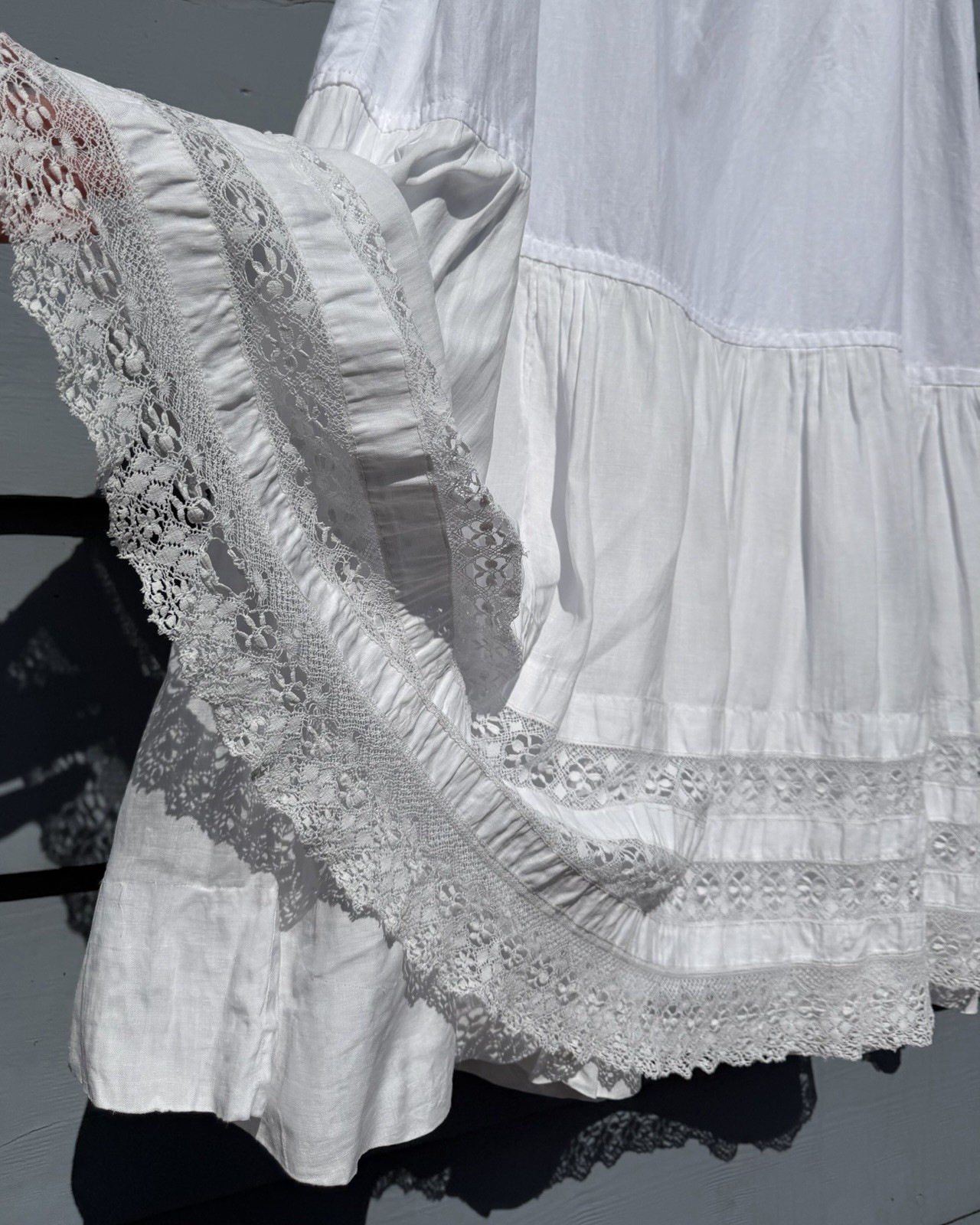 Antique Edwardian Cotton Lace Insert Tiered Skirt – M/L – 33” Waist