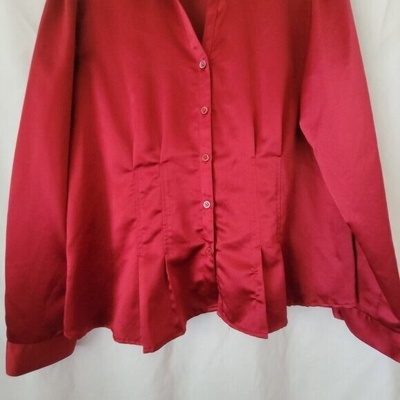 East 5th Blouse Red silky Retro pleats sz 18 Y2K Vtg romantic corporate 90s EUC