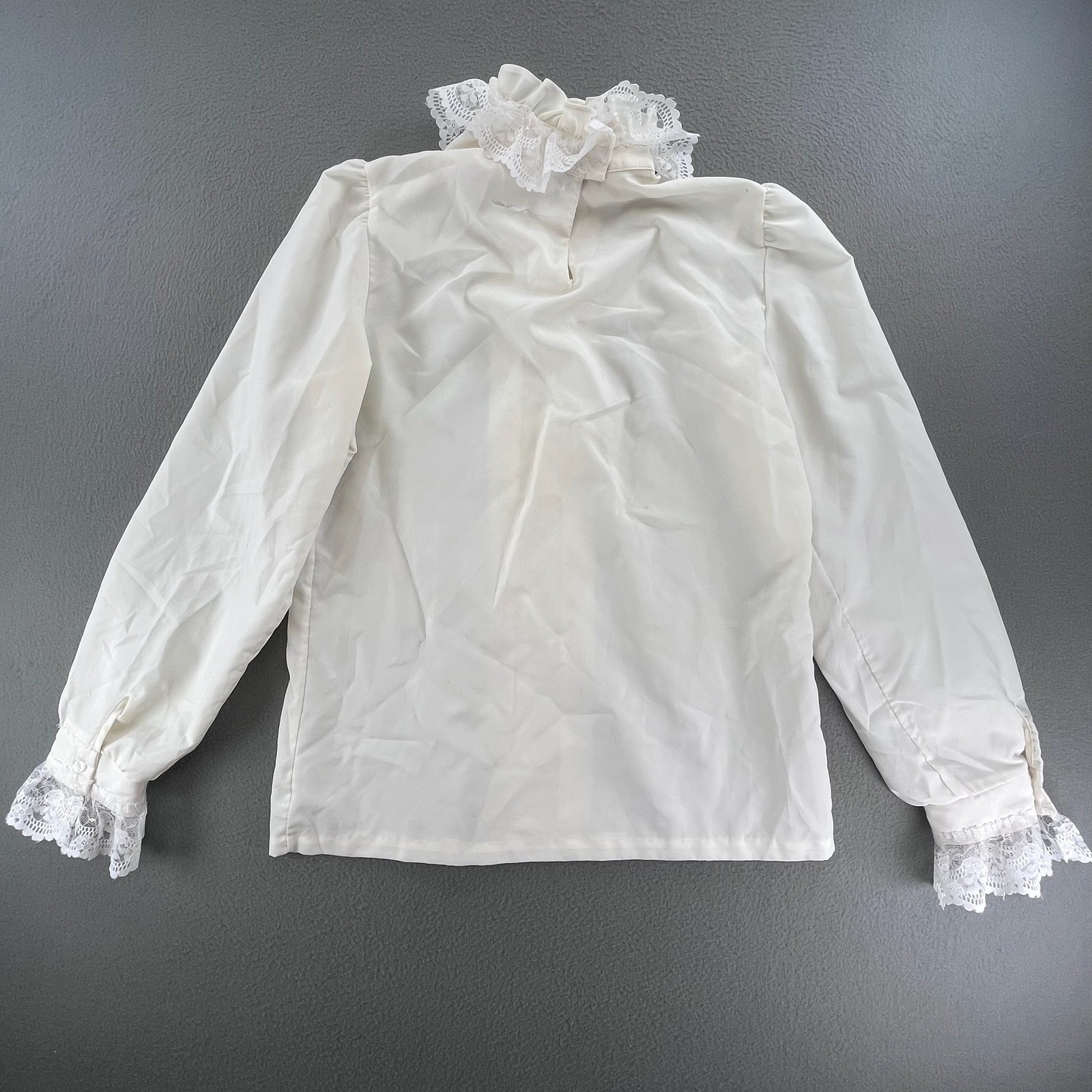 Lucky Winner Women Blouse Ivory Polyester Size 14 Vintage Victorian Lace Ruffle