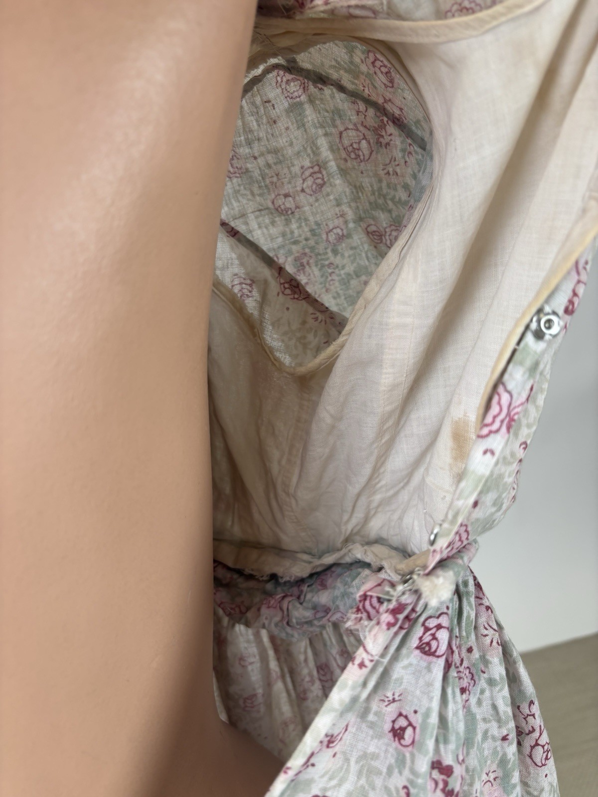 Vintage 1910s Childs Dress Short Sleeves Floral Print Pink Beige Soft Green