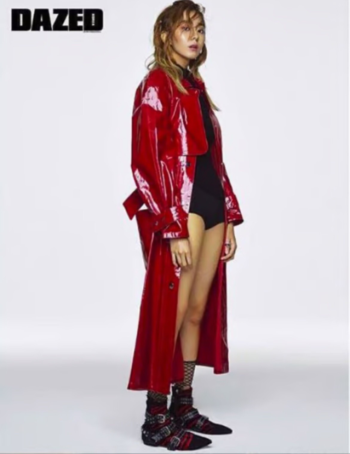 Runway Glossy Patent Vegan Leather Trench Coat Jacket RED L US8-10