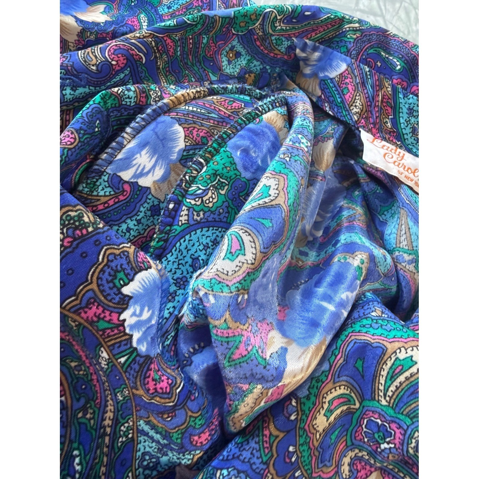Vintage Lady Carol of New York Blue Paisley Floral Shift Dress Size 12 Retro