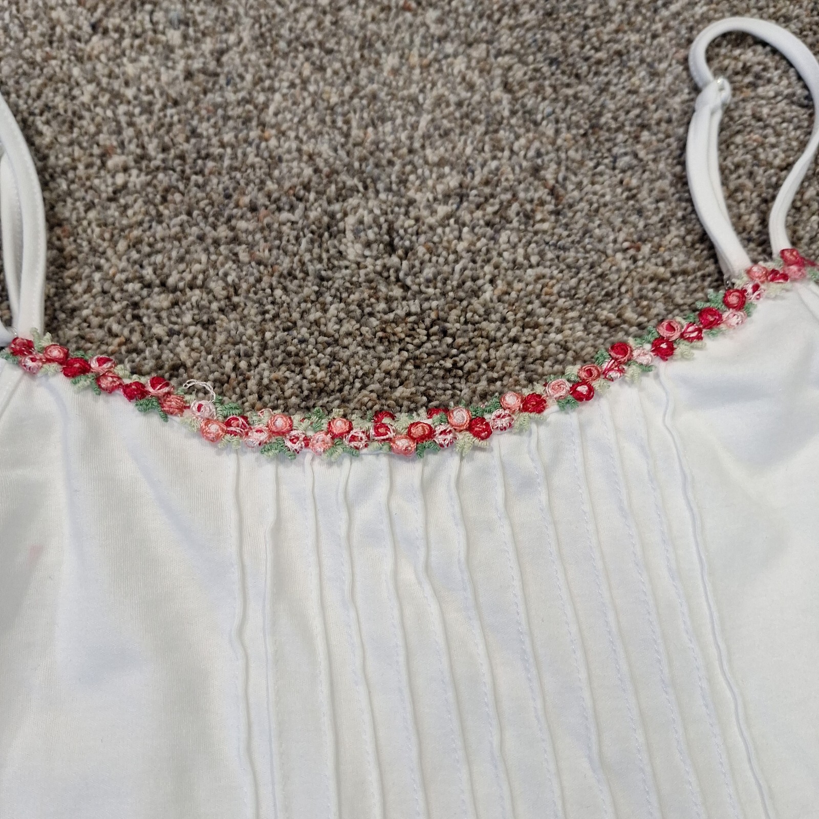 COTN Women Pajama Set White Cotton Shorts Tank Dainty Rose Embroidery Girly Sz L