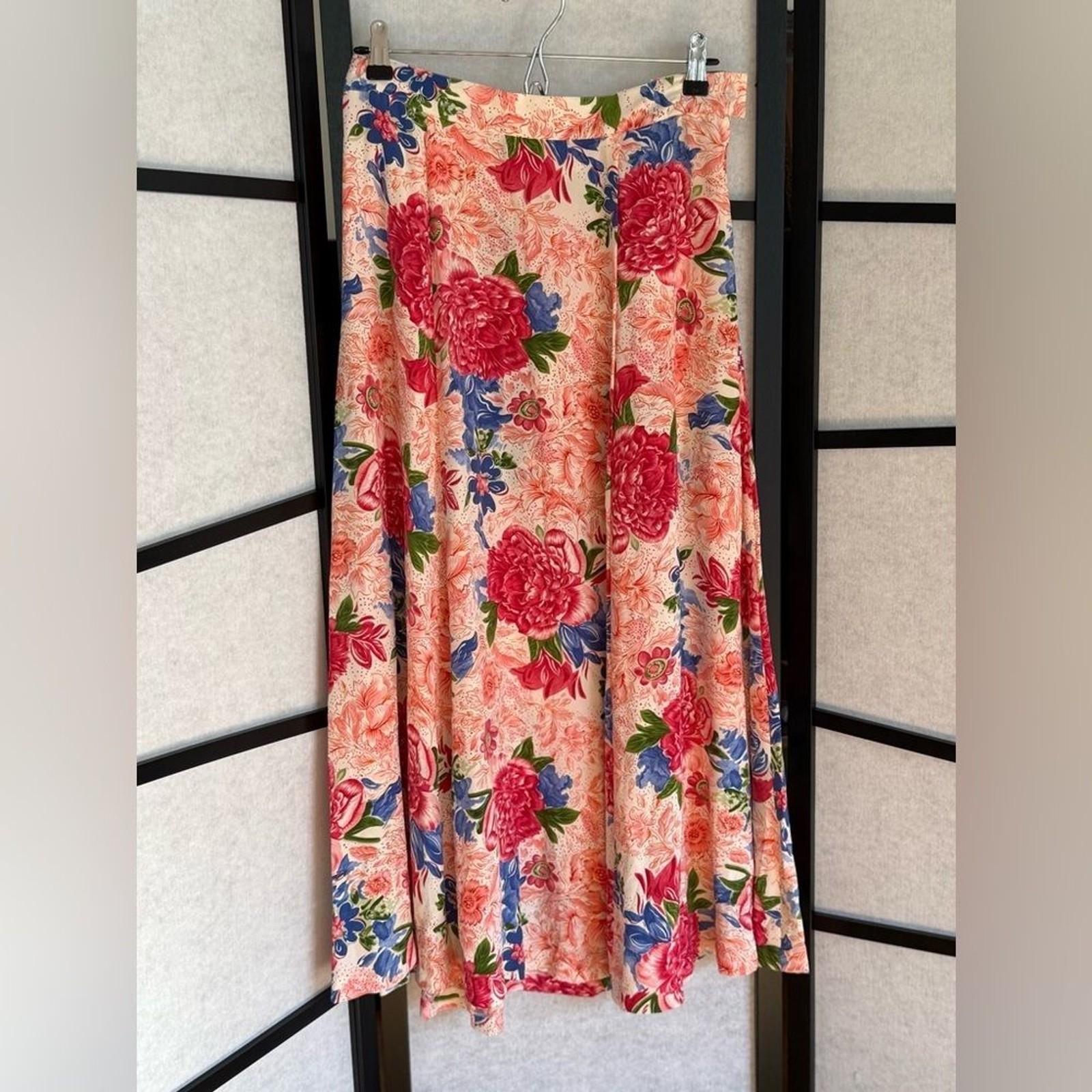 Brooks Brothers Vintage Silk Maxi Skirt. Pink and Blue Floral. A-line. Side zip