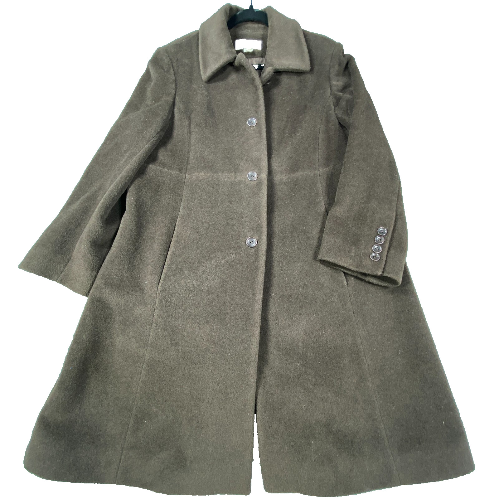 Albert Nipon Coat Womens 14 Brown 100% Wool Long Overcoat Classic Full Length
