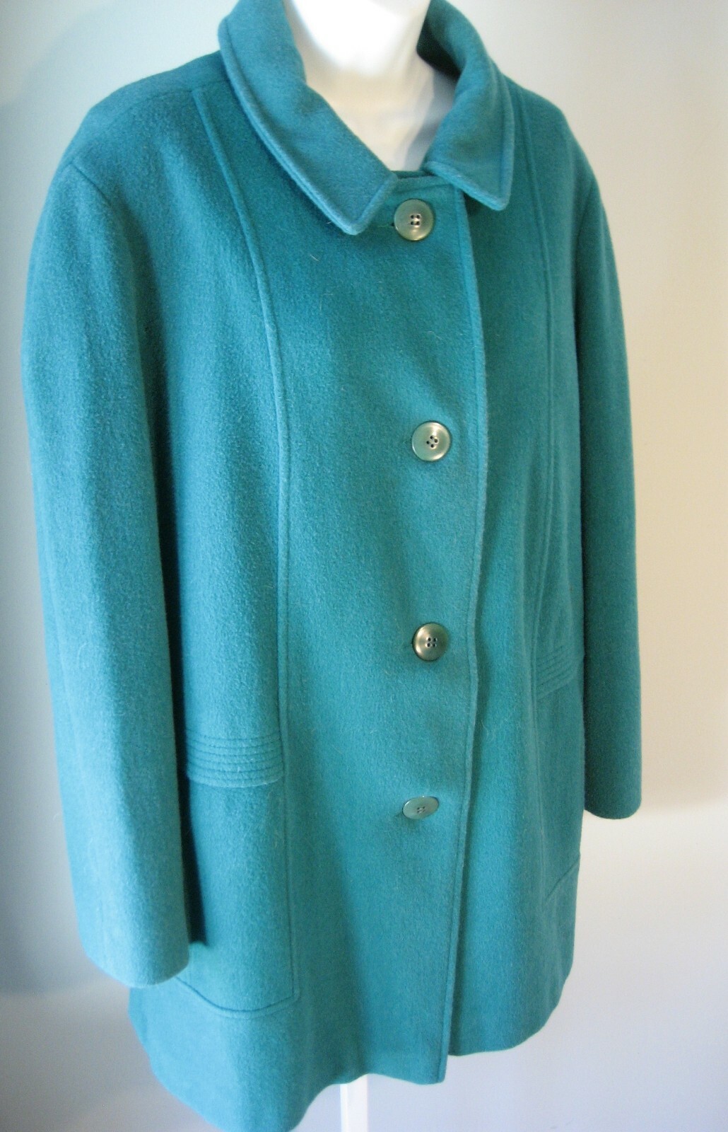 Vintage Wellington Fashions Coat Wool Green USA Sz12? Med? Bust~42″ Nice St.Pats