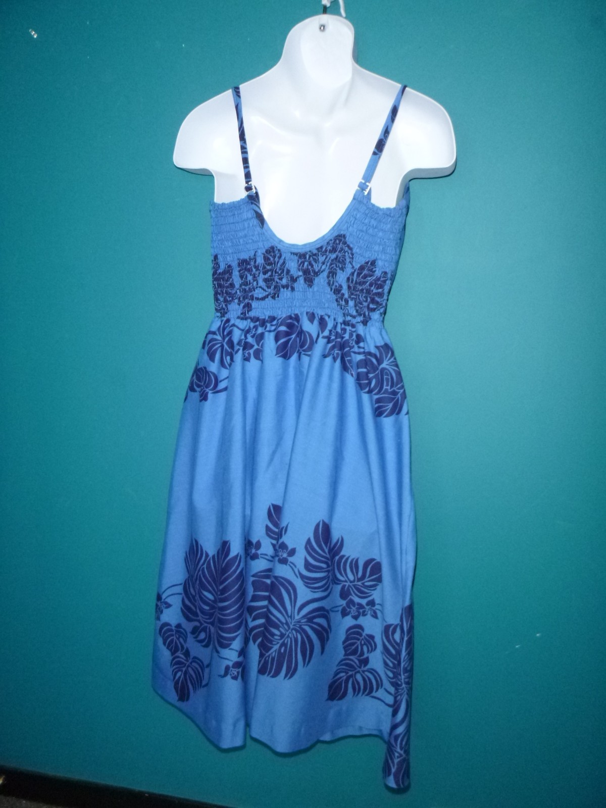Vtg 70s Sand Pebble Hawaii Sundress 2 Tone Blue Tropical Foliage Sz S/M
