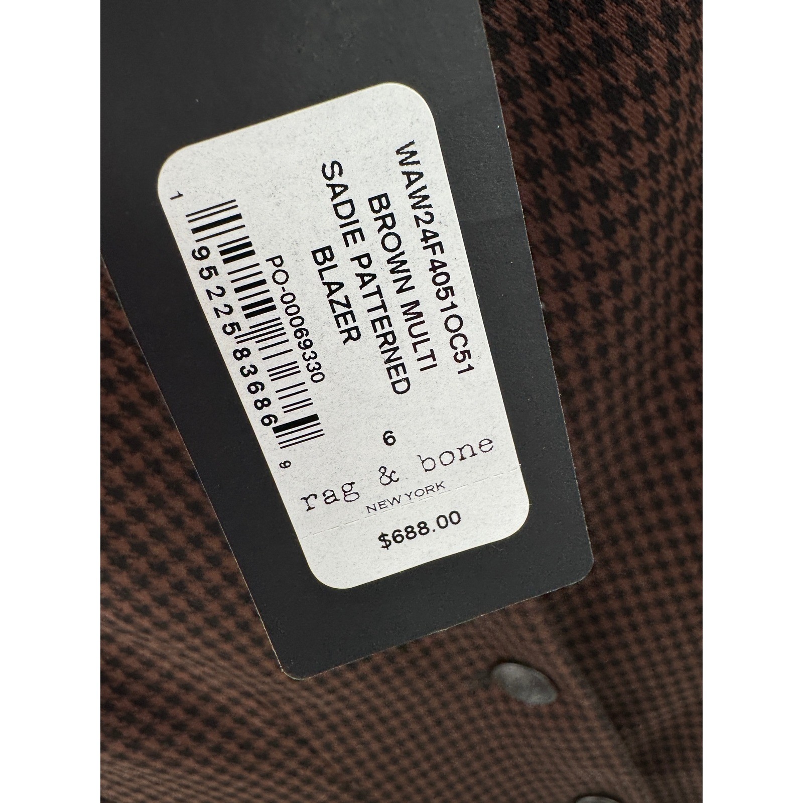 Rag & Bone Blazer Sadie Patterned Brown Multi Size 6 Houndstooth Career Jacket