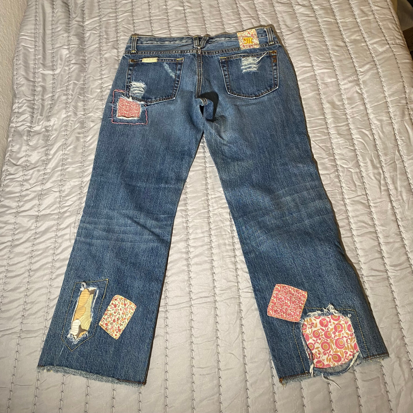 Miss Me Vintage Y2K Silverlake Blue Patch Denim Janice Cropped Jeans 29 * JP4146