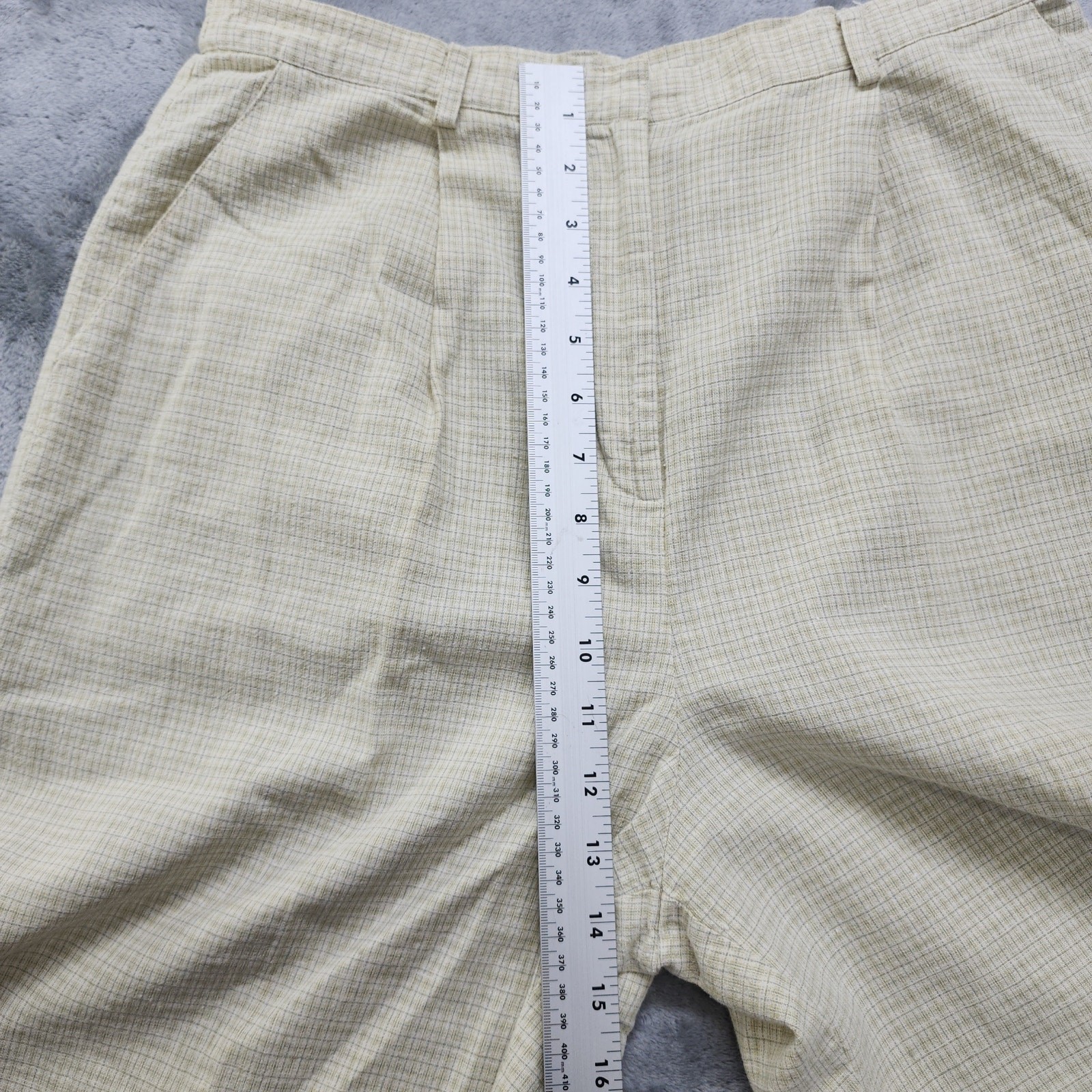 Vintage David Brooks Shorts Womens 10 PETITE Beige Plaid Linen Cotton High Rise