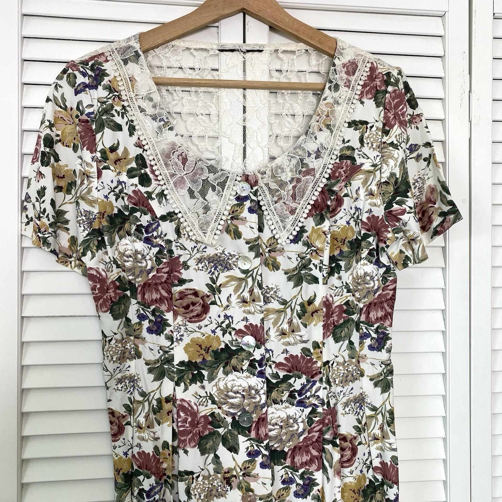 Vtg 80s Midi Dress Small Floral Cottagecore Prairie Lace Feminine Romantic Chic