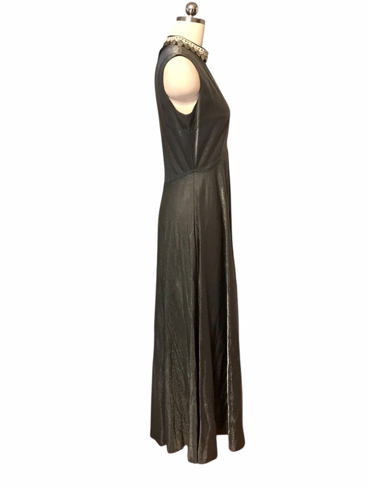 VTG 80’s Pewter Maxi Evening Dress Stunning Coin Medallions Classic Modern Sz 8