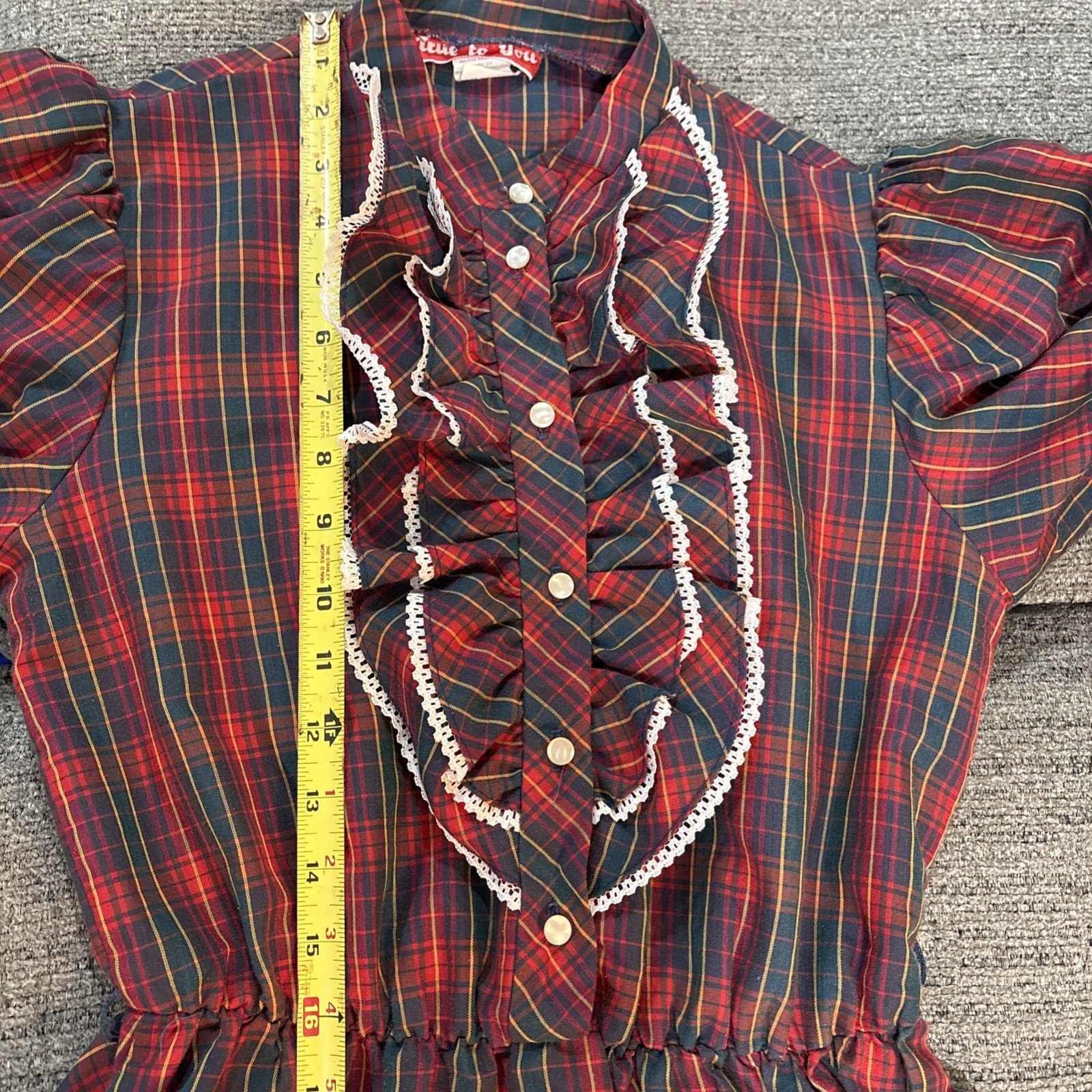 80’s Tartan Ruffled Front Plaid Red Green Yellow Plaid Western Prairie Dress