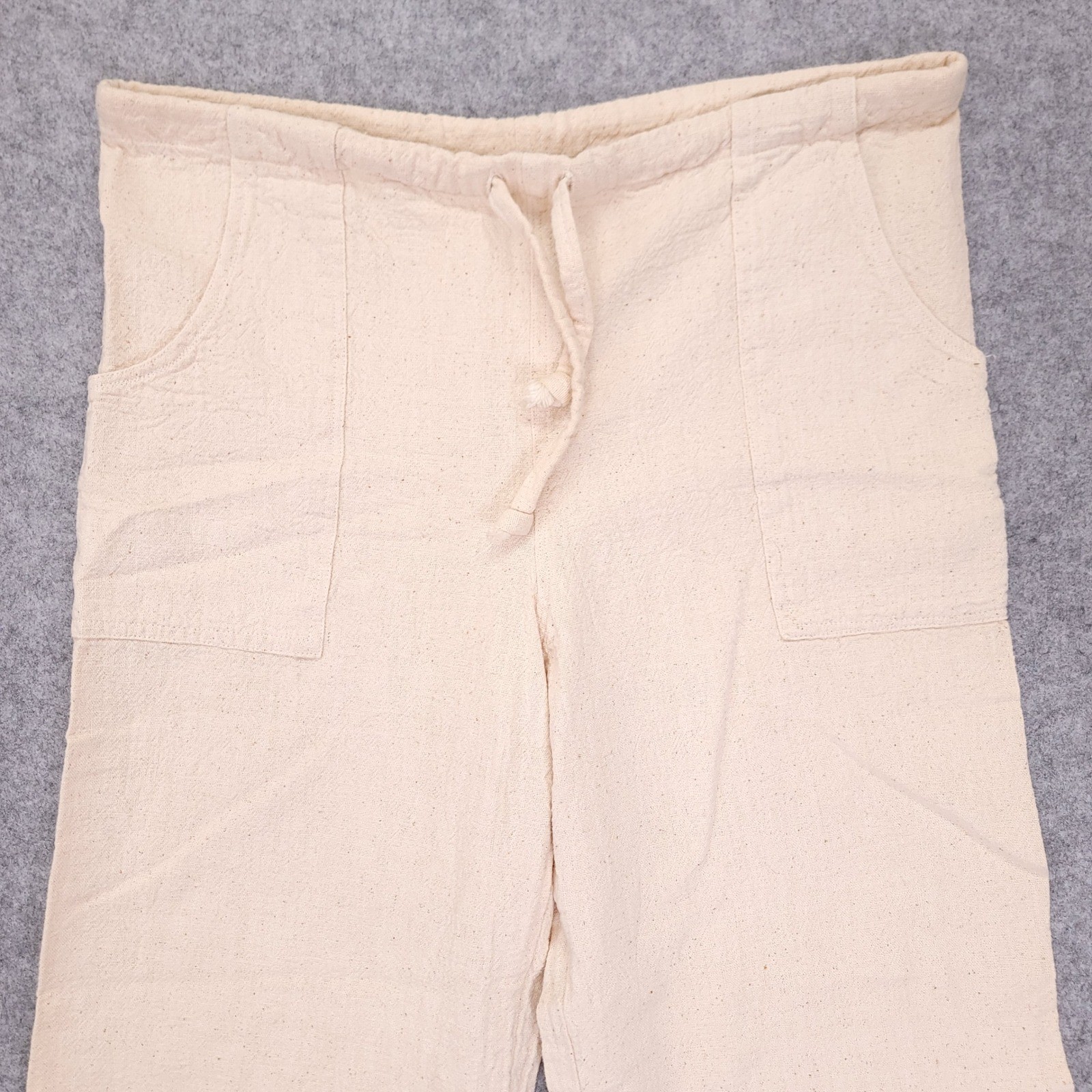 Vintage Santa Monica California Cotton Pants Cream Drawstring Relaxed 32×32