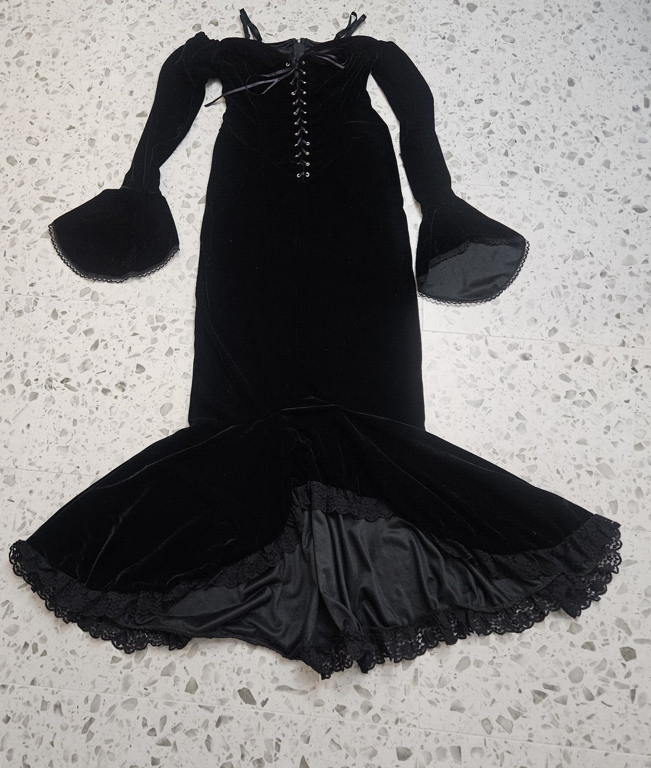 VTG Subterranea Black Velvet Purple Trim Goth Maxi Dress M