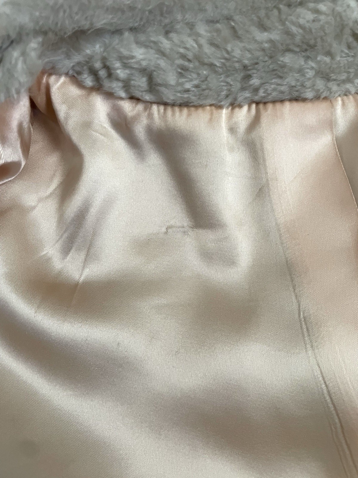 Vtg 60s 70s Faux Fur Mink Lamb Shawl Collar Coat Jacket Cream Union Made ILGWU