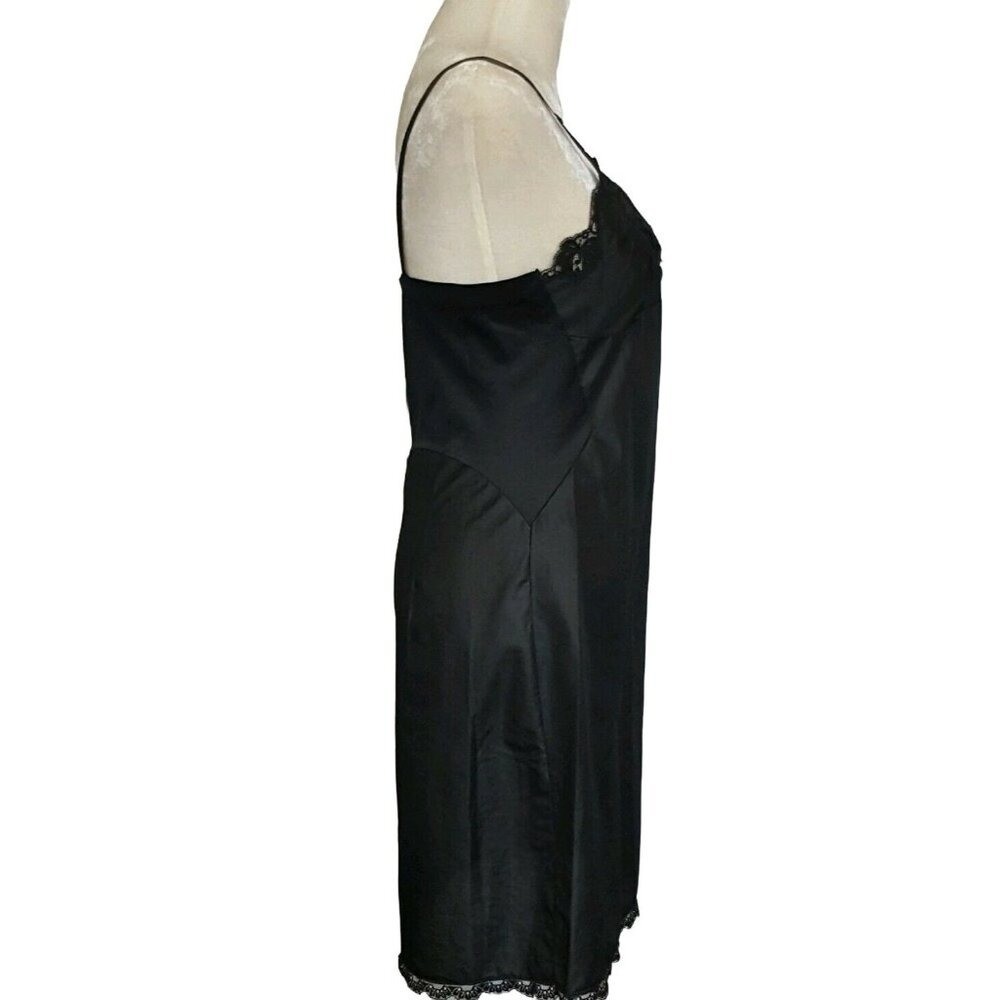 Sears Vintage Non Cling Dress Full Slip Size 34 Black Satin Lace Empire Waist