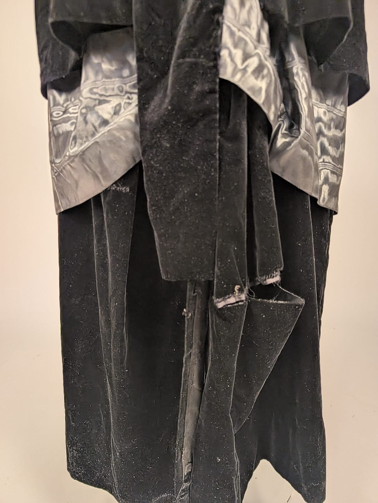 OPULENT EDWARDIAN SILK VELVET + WATERED MOIRE DRESS W LACE SLEEVES