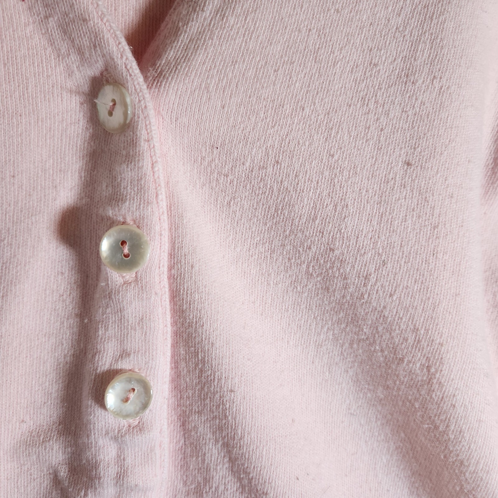 Vintage Pink Sweater Cropped Cardigan Cotton Pastel Made In USA Large 90s Y2K