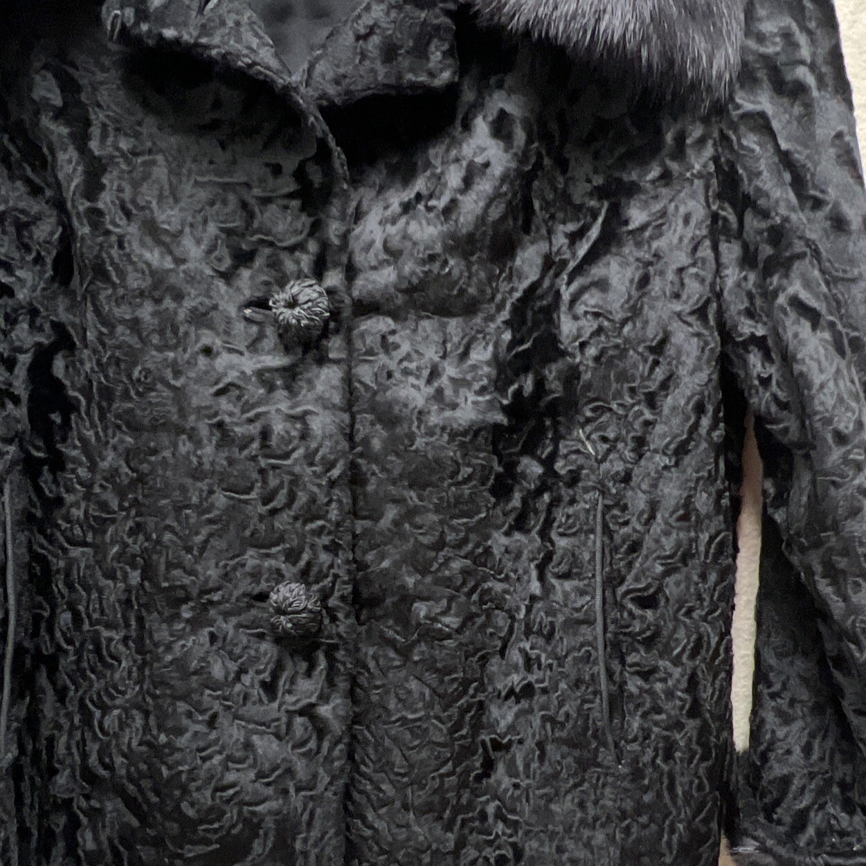 Vintage Bramson Fur Coat Womens S/M Black Curly Persian Lamb Mink Cropped Jacket