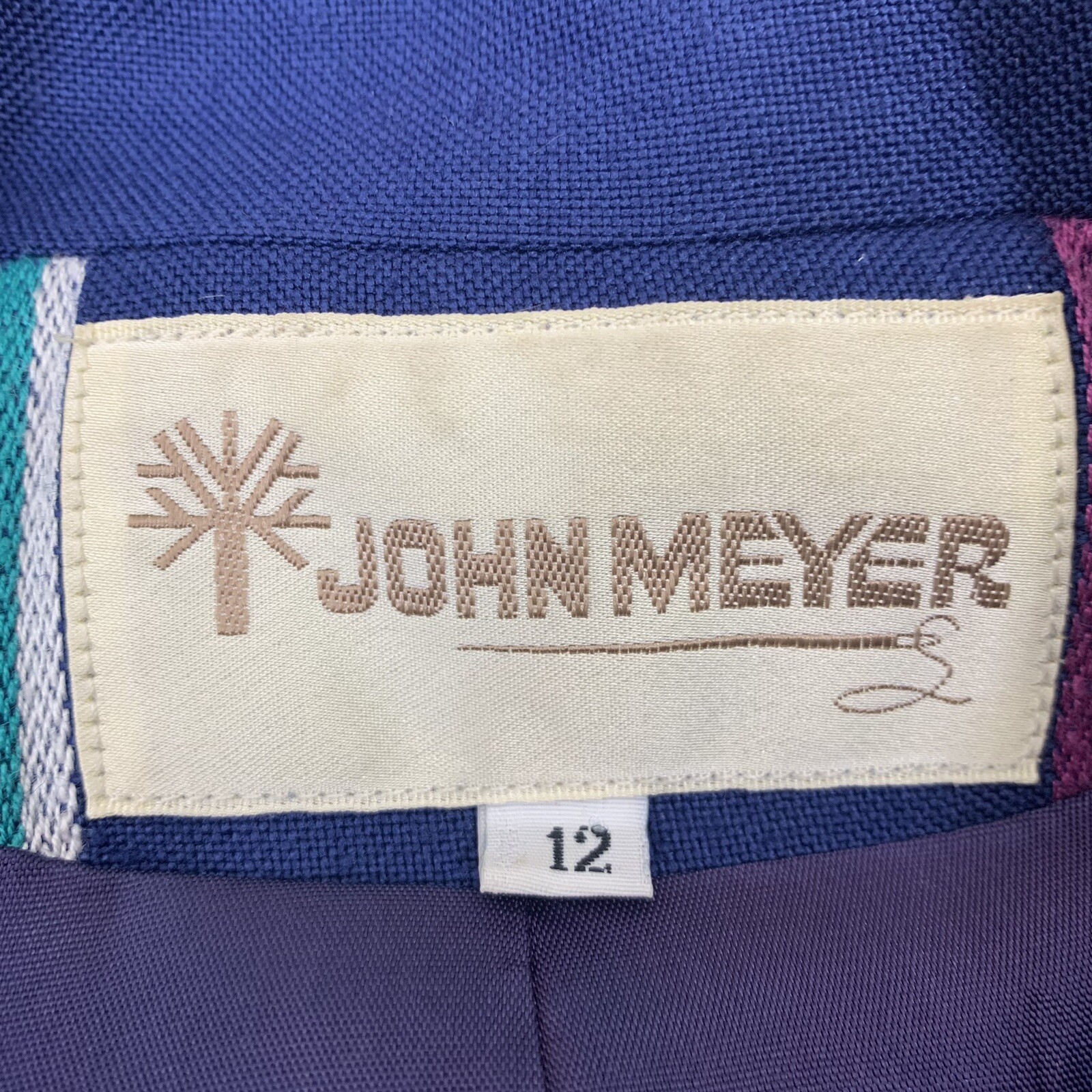 Vintage Blazer Size 12 John Meyer Striped Jacket Blue Collared Shoulder Pads