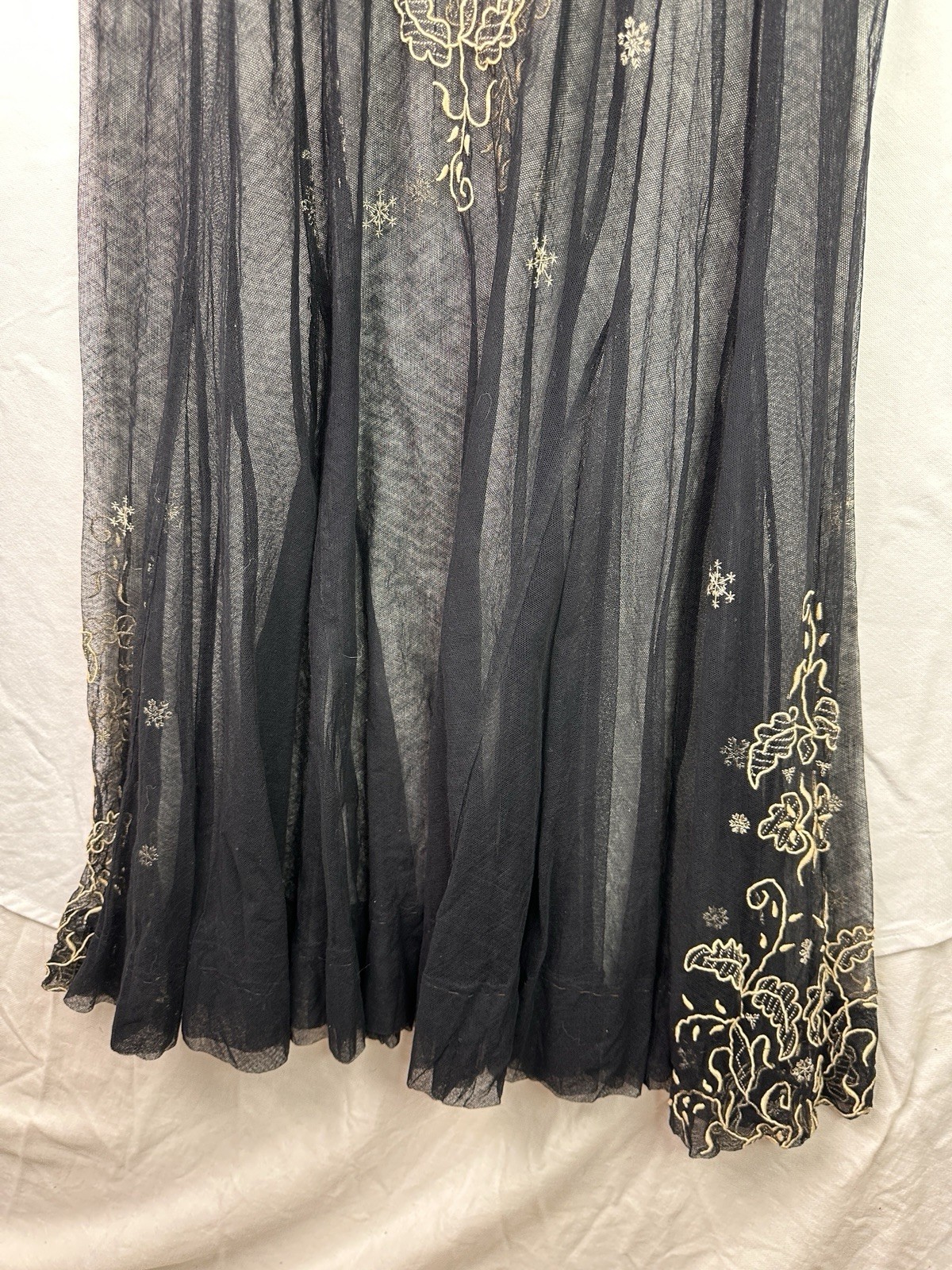 Edwardian Antique Size M 1910s 1920s Black Lace Dress Embroidered Netting Sheer