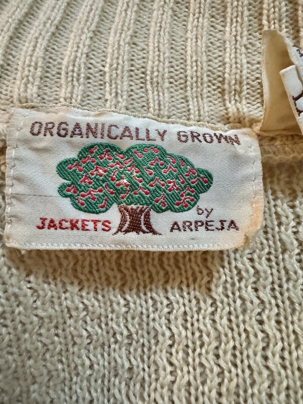 Vtg Suede Leather Acrylic Sweater Jacket Arpeja Taiwan Organically Grown Beige S