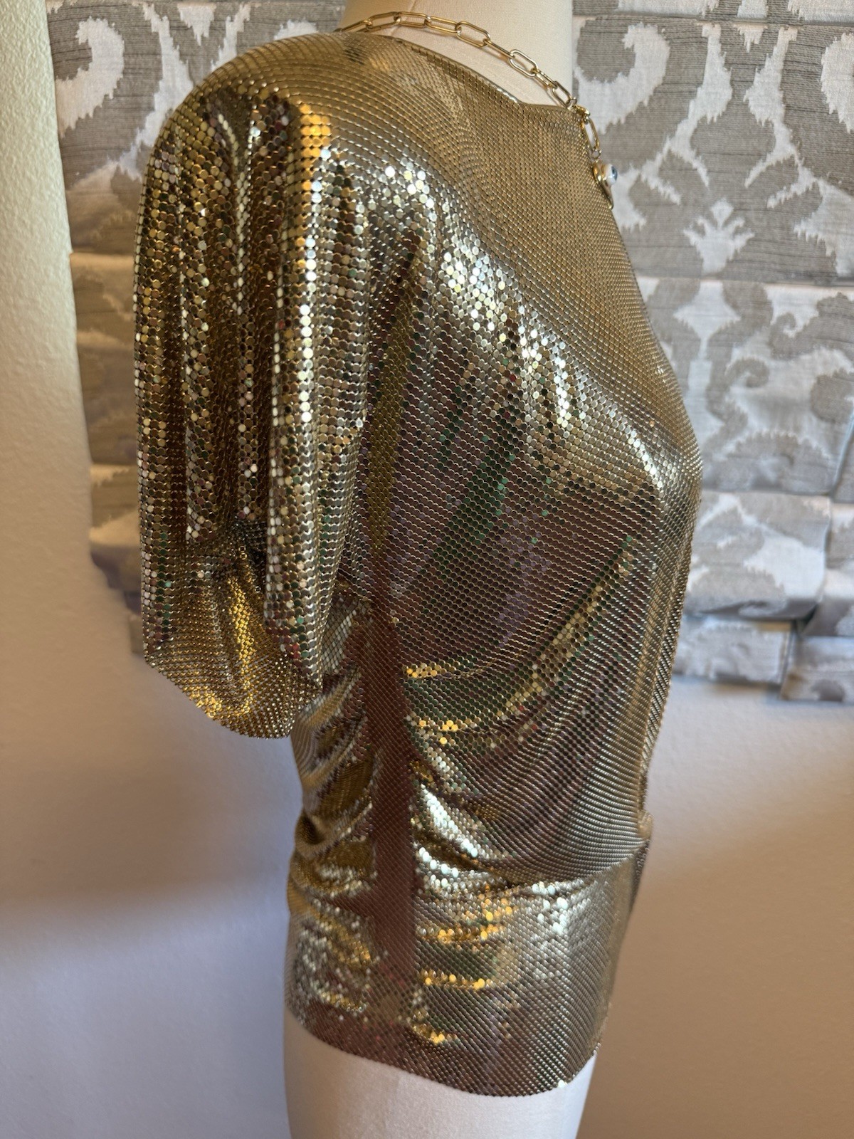 VTG Sexy Whiting & Davis Vintage Metal Mesh Gold Top Bag Liquid Chain Mail RARE