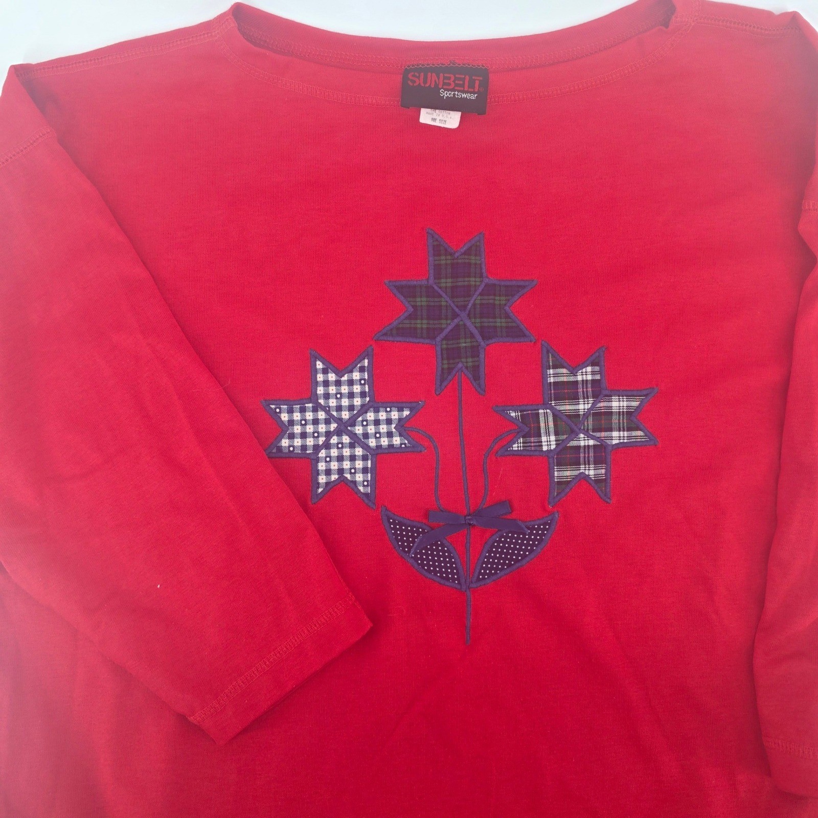 Sunbelt Sportswear Womens Red Plaid Star Patchwork Top „XL” One Size Made in USA