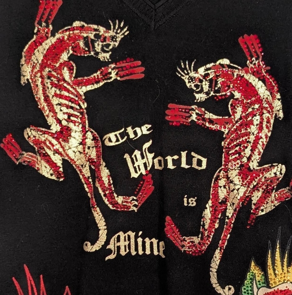 Vtg Ed Hardy Christian Audigier Bodycon Blingy Sweater Dress Y2K Panther Med A+!