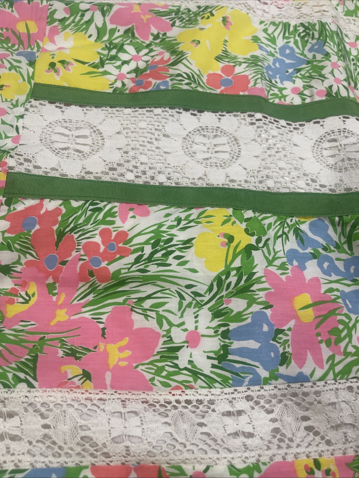 Vintage Floral Patchwork Strapless Dress Skirt Lace Cottagecore 70s Prairie Pink