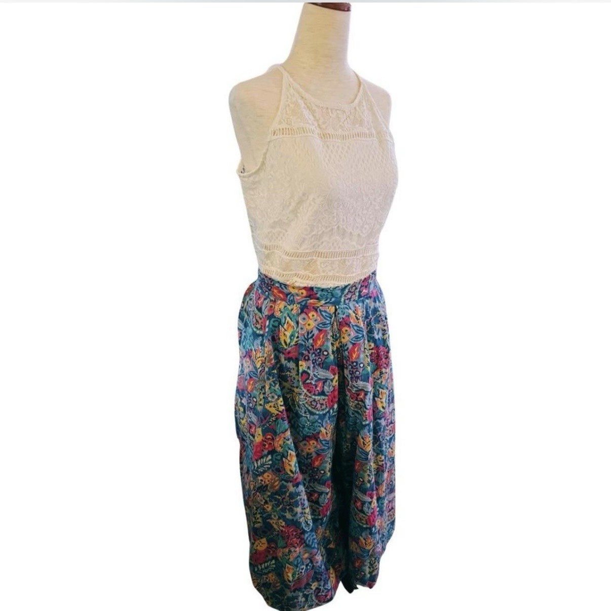 American Vintage 80s Wide Leg Culotte Floral Corduroy Pants Sz 14
