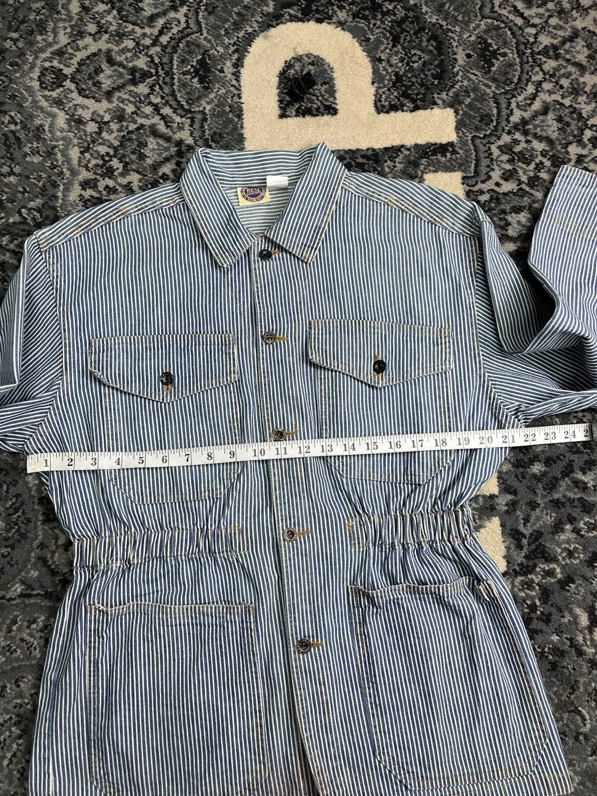 Vintage 1980s Women Hickory Stripe Denim Chore Jacket Made In USA Size Small