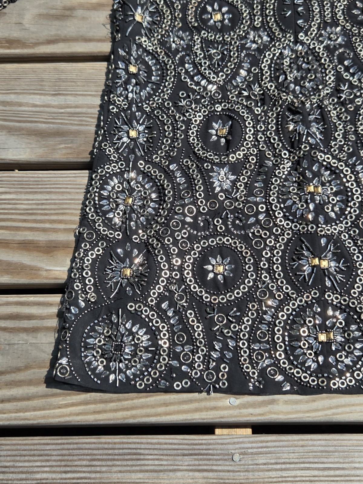 🍾Vintage Heavily Beaded Black Evening Dress Rhinestone Sequin Party Cocktail🍾