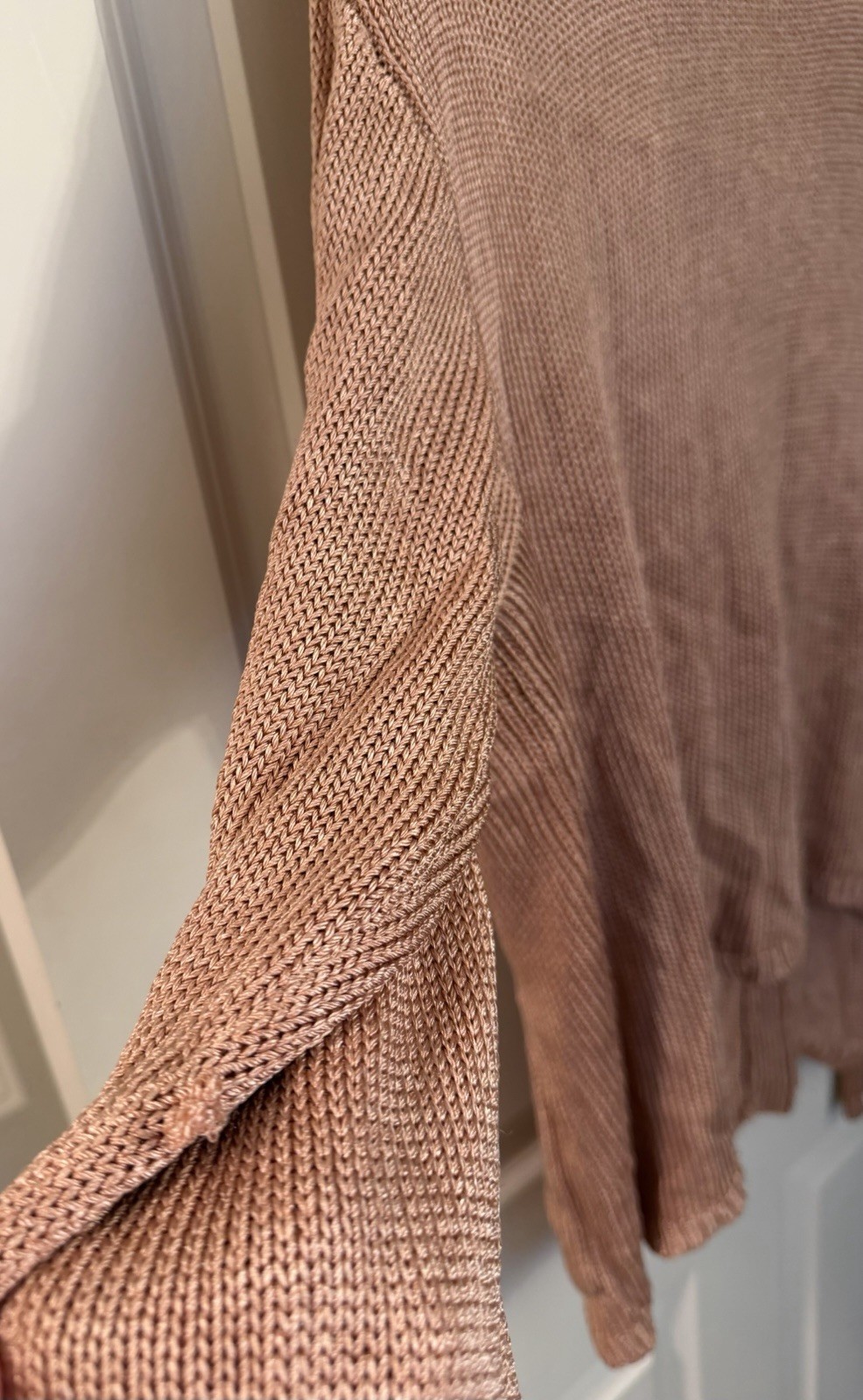 Vintage DKNY Made In USA Slinky Metallic Cardigan, Neutral Pink/Rose Gold, M