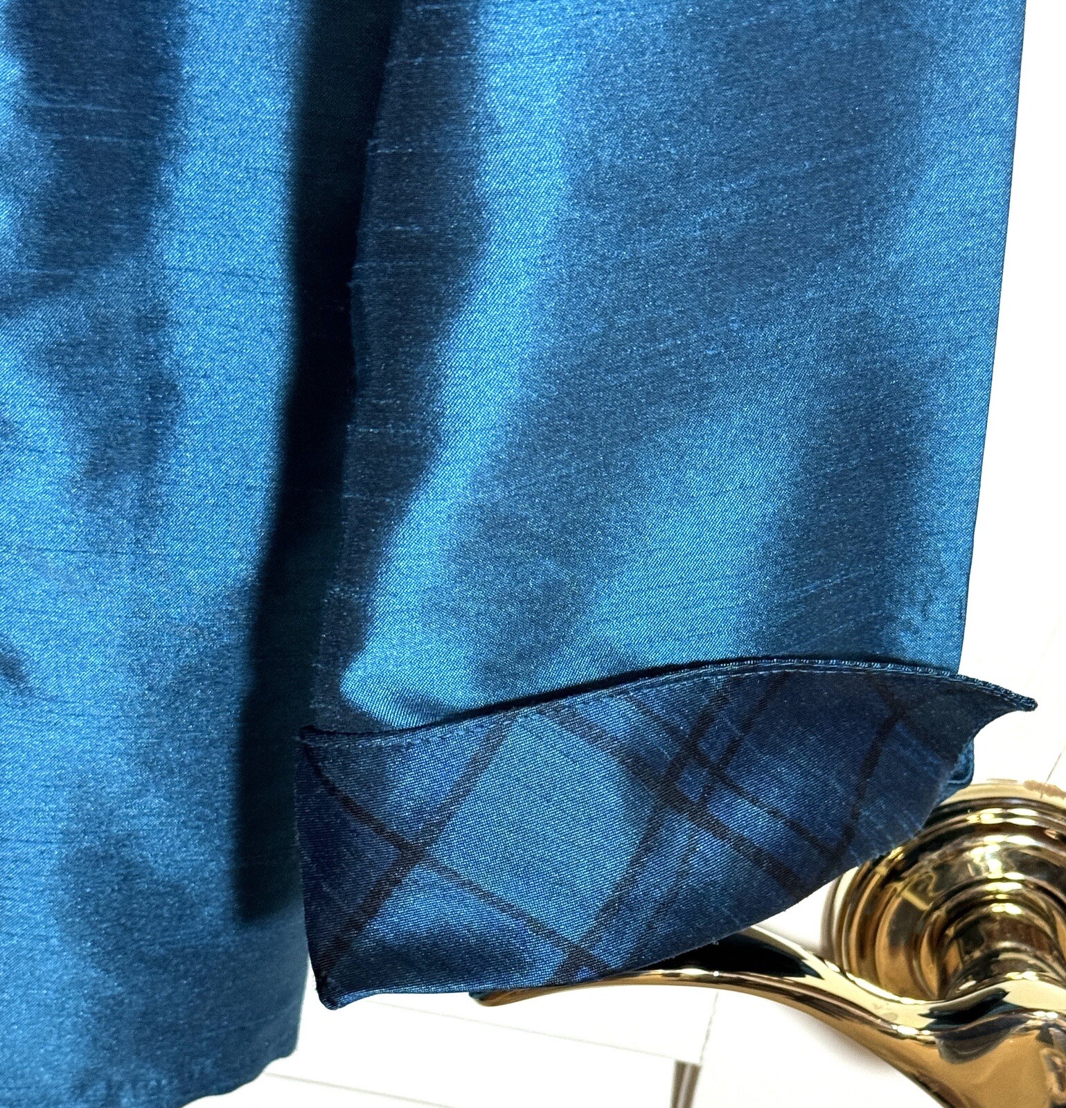Ilyza Blouse Shiny Blue Plaid Accents Size Petite M Women Vintage Square Buttons