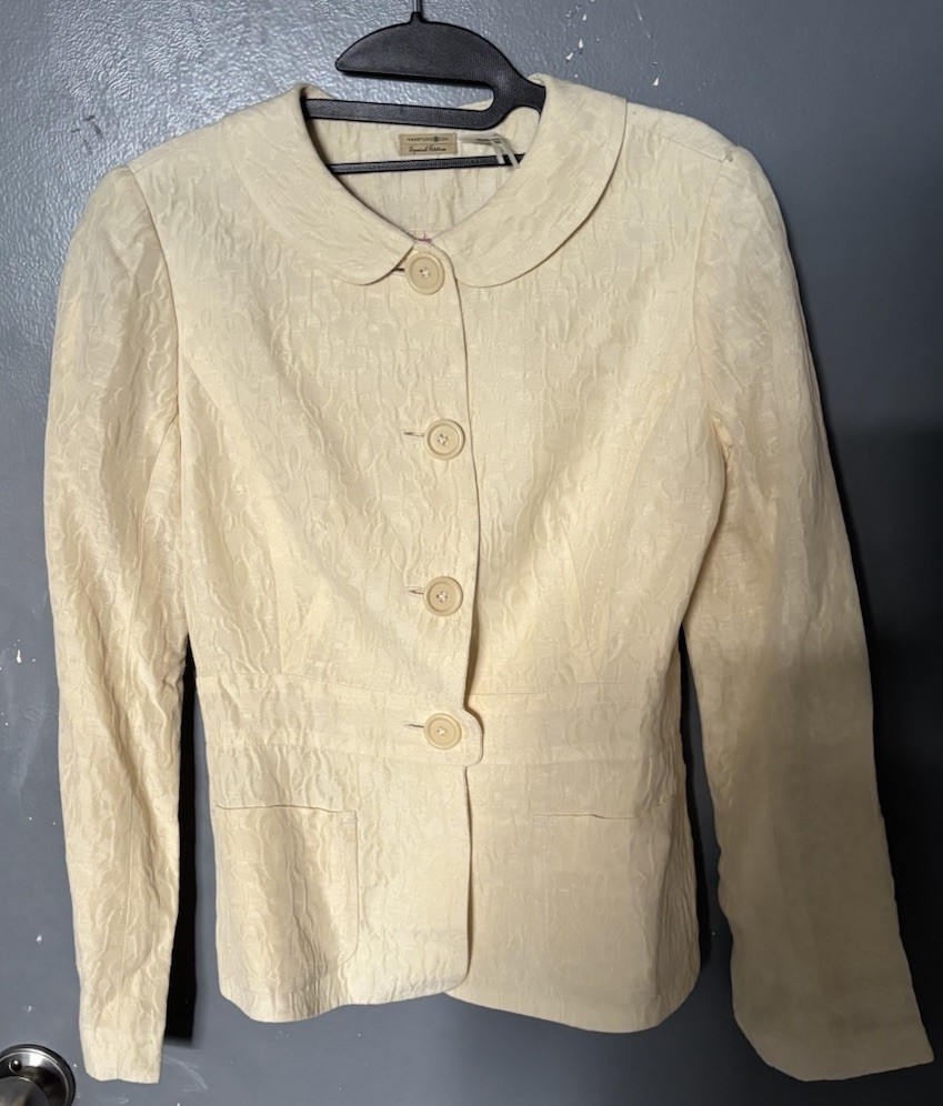 Max Studio, Special Edition, Cream, Linen Blazer, Work Office Vintage Women Sm