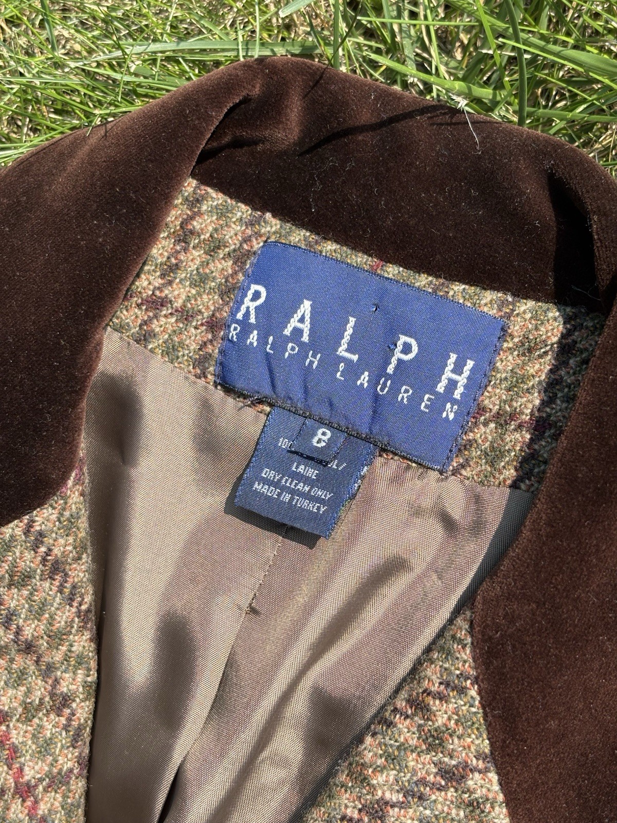 Vintage Ralph Lauren Womens Brown Plaid Wool Tweed Blazer/Jacket • Size 8