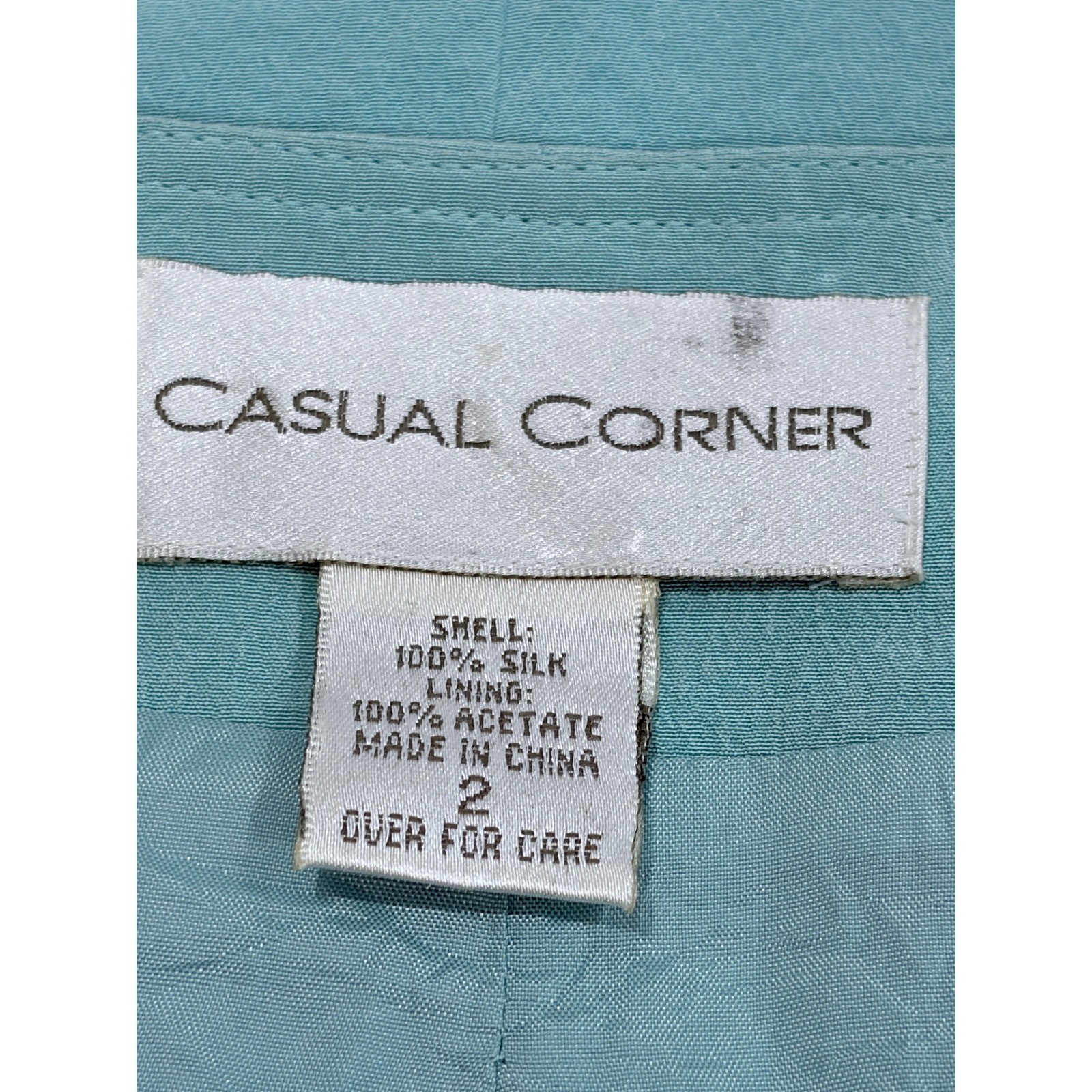 Vintage Casual Corner 100% Silk Button Front Blouse Aqua Turquoise Lined Size 2