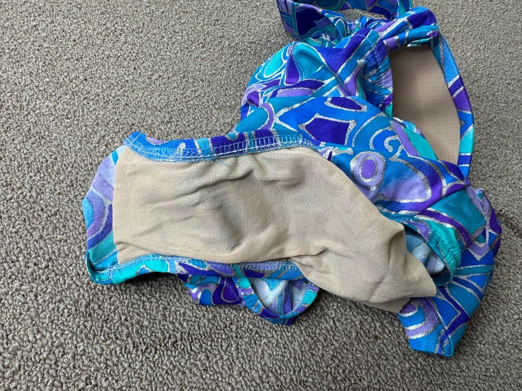 Mainstream Bathing Suit Union Made Pin Up Swimsuit Floral Blue Purple Sz 8 VTG