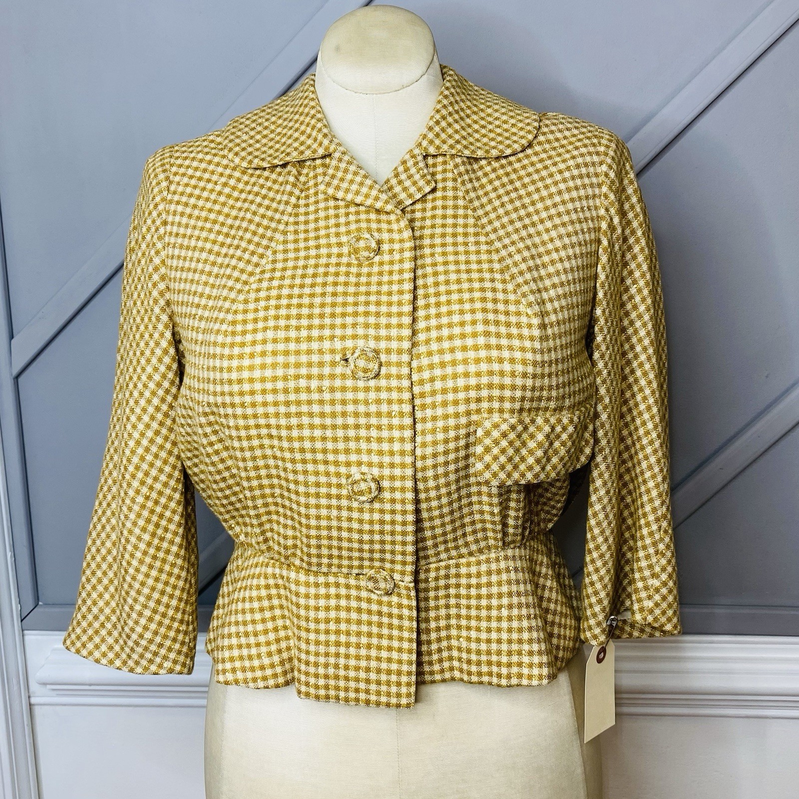 VTG 1950s Moordale Junior Suits Gingham Peplum Jacket Yellow White Check Kirvens