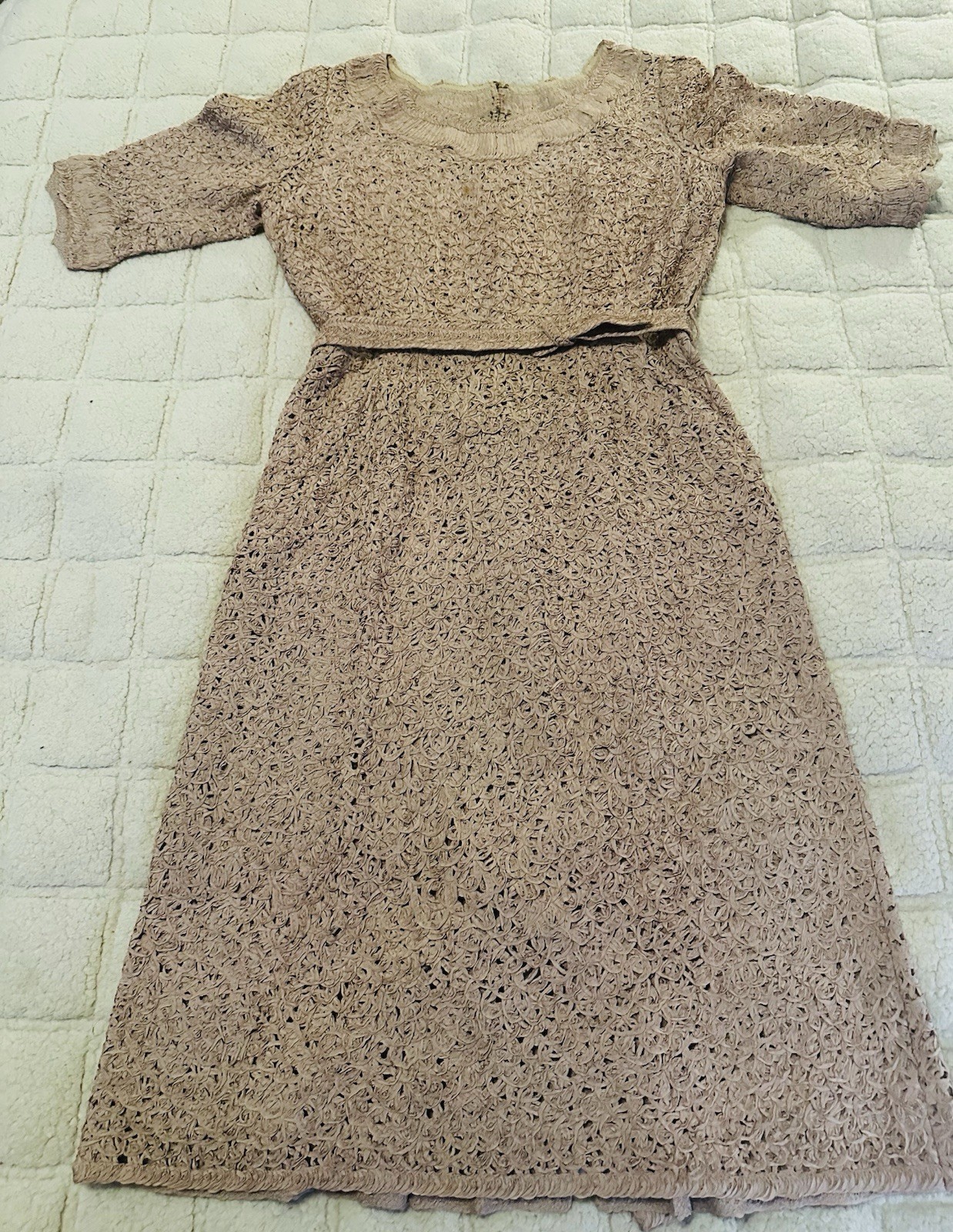 Vintage 40s Woven Ribbon Dress Large Size 42/33/44 Conmar Zipper