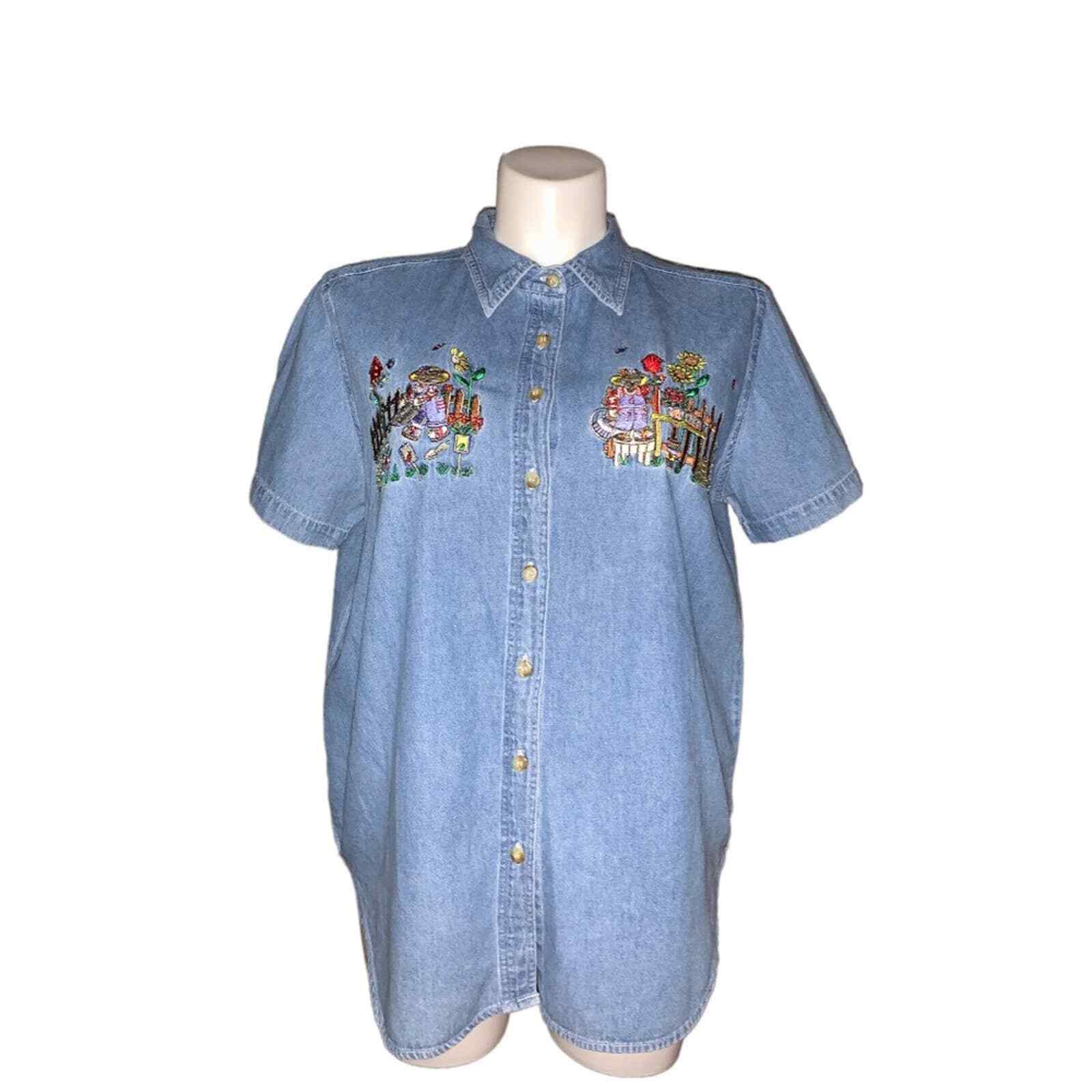 Just My Size Denim Vintage Cottage Core Shirt, Size 14W/16W