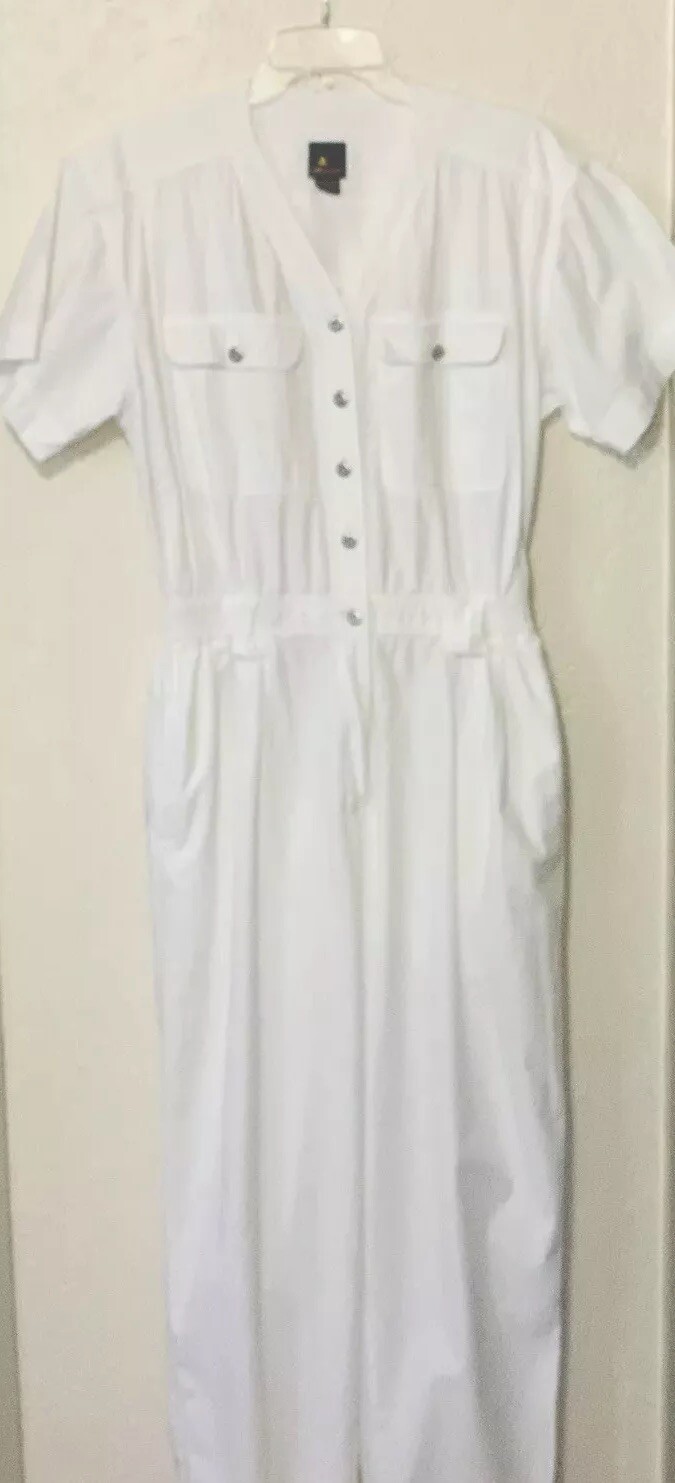 Vintage ‘80’s Lizsport Short Sleeve Jumpsuit With Elastic Waist White Size L