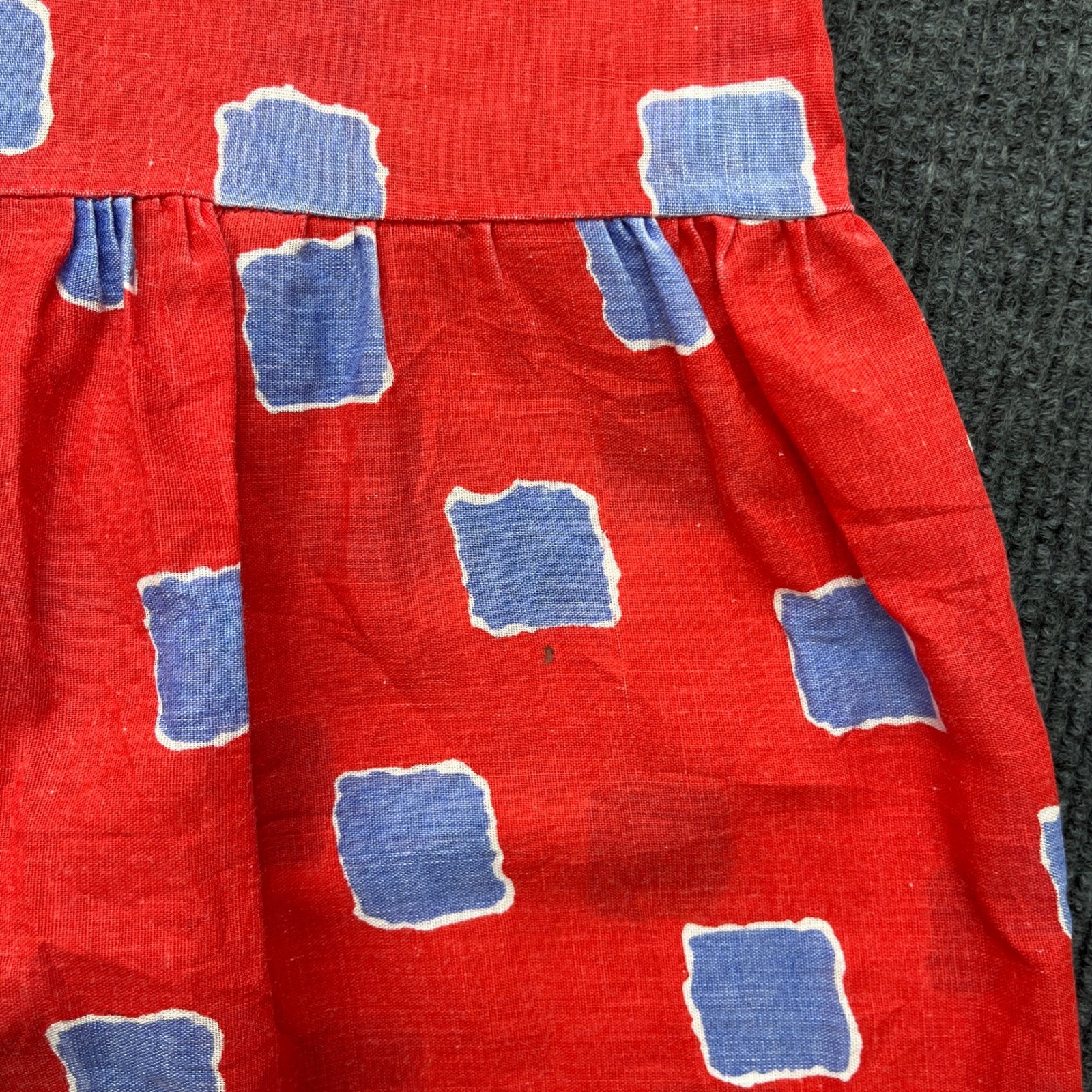 H. at HomeWear Vintage 90s Red Blue Square Print Drop Waist Pocket Dress L