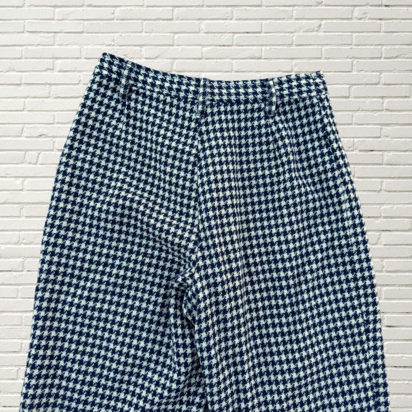 Vintage 70s Wool Houndstooth Flare Pants- Cream And Blue Hippie