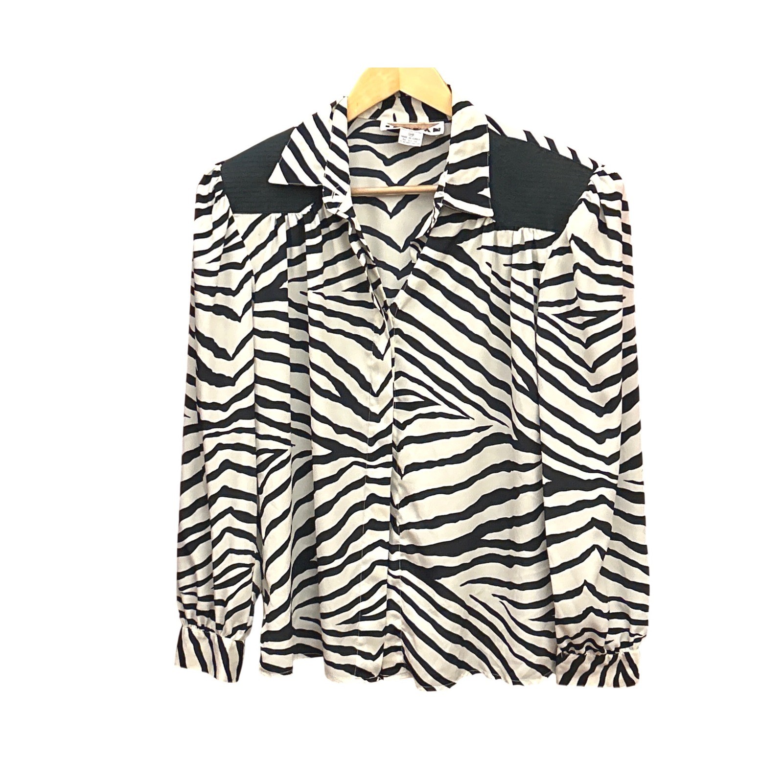 Vintage Jordan Zebra Blouse Animal Print Mob Wife 80s 90s Button Up Top Chic